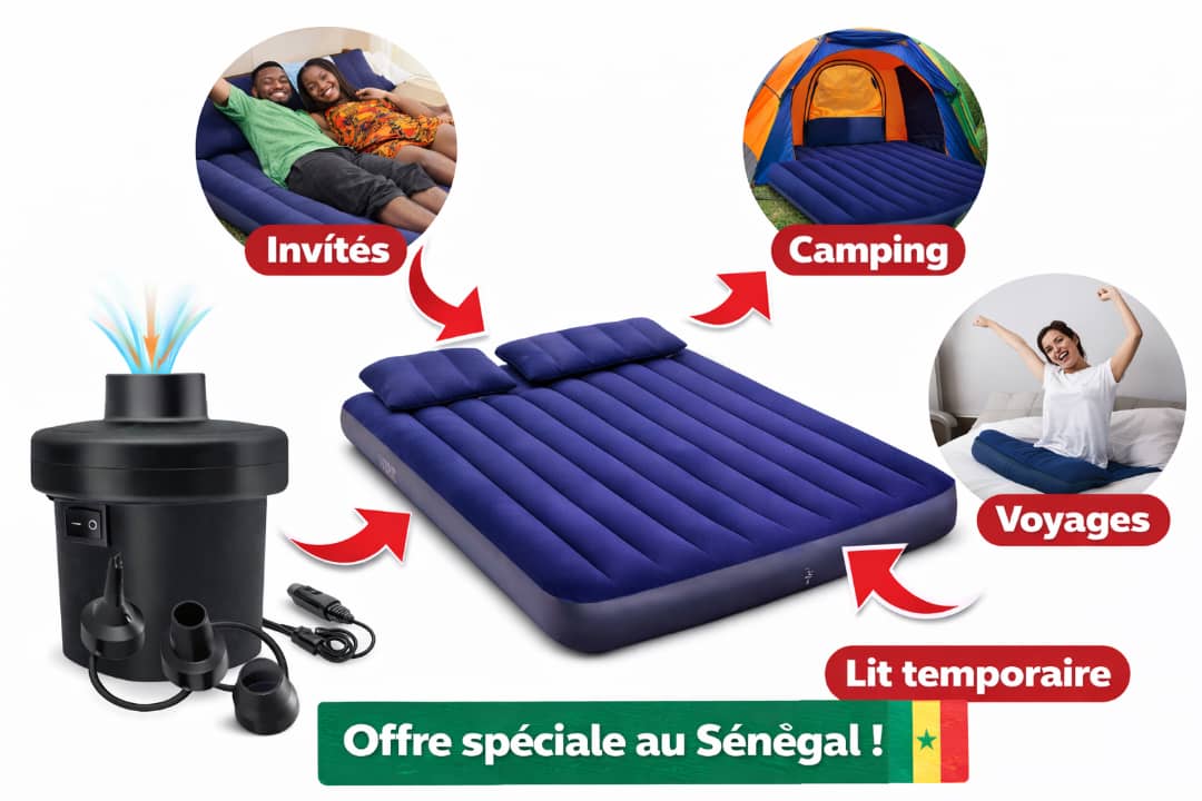 Matelas Gonflable 2–3 Places Ultra Confort + Pompe Électrique Cadeau