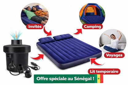 Matelas Gonflable 2–3 Places Ultra Confort + Pompe Électrique Cadeau